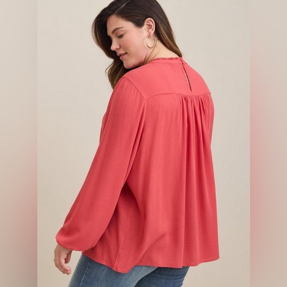 Torrid Washable Crinkle Gauze Relaxed Embroidered Blouse Size 1x Boho Flowy - Picture 3 of 13